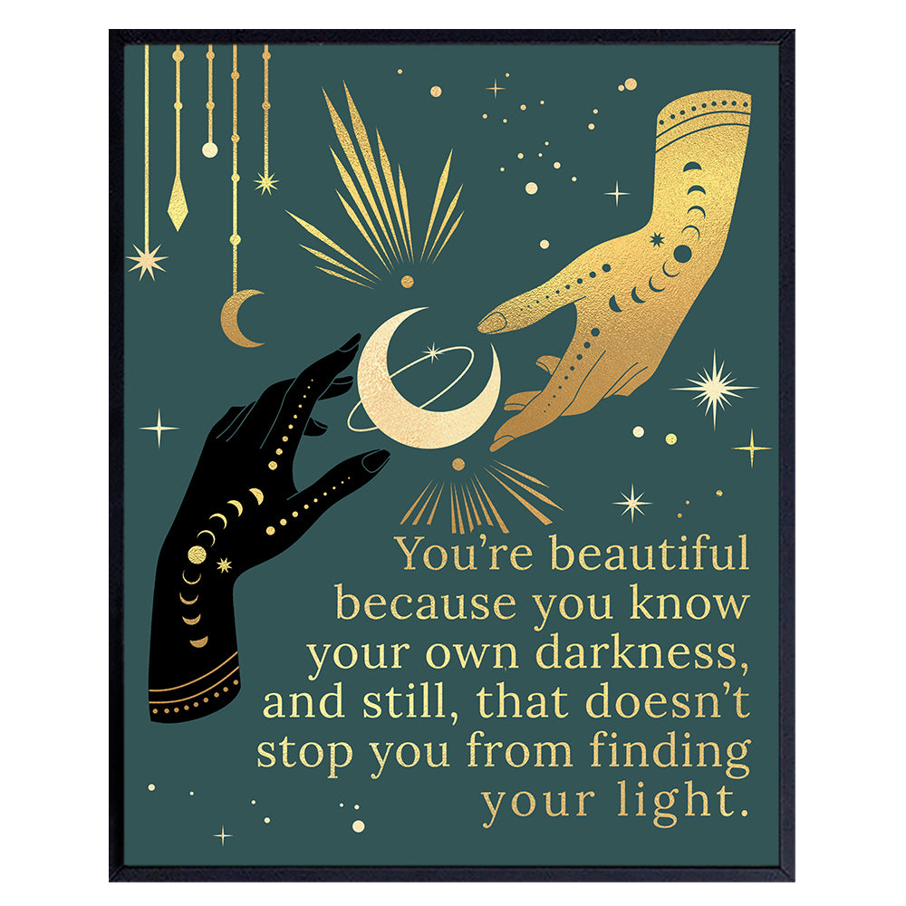 Boho Positive Wall Art &amp; Decor - Inspirational Gifts for Women - Gothic Motivational Quotes Sayings - Bohemian Wicca Wiccan Witchcraft Paganism Supplies - Celestial Witchy Moon Room Decor