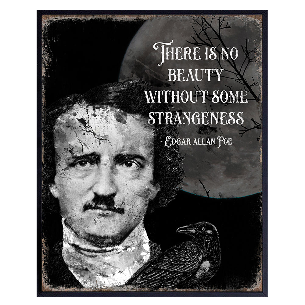 Edgar Allan Poe Gothic Wall Art - The Raven Creepy Print - Spooky Scary Gothic Home Decor - Inspirational Quotes Halloween Decoration - Witch Wicca Gifts - Horror Movie Poster - Goth Wall Art