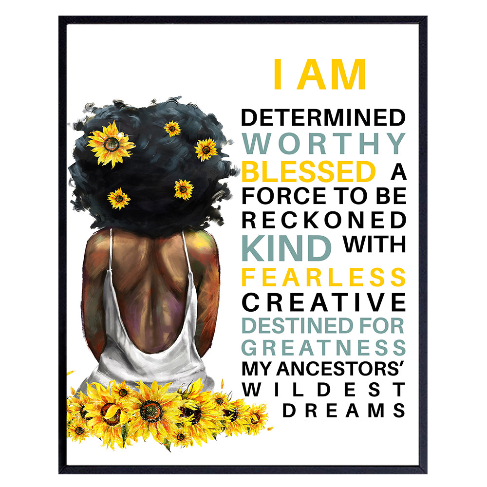 Black women positive Affirmations - Inspirational Quotes Wall Art Print - African American Art &amp; Decor for Girls Room, Teen Bedroom - Motivational Sayings - Black Art - I Am Motivational poster
