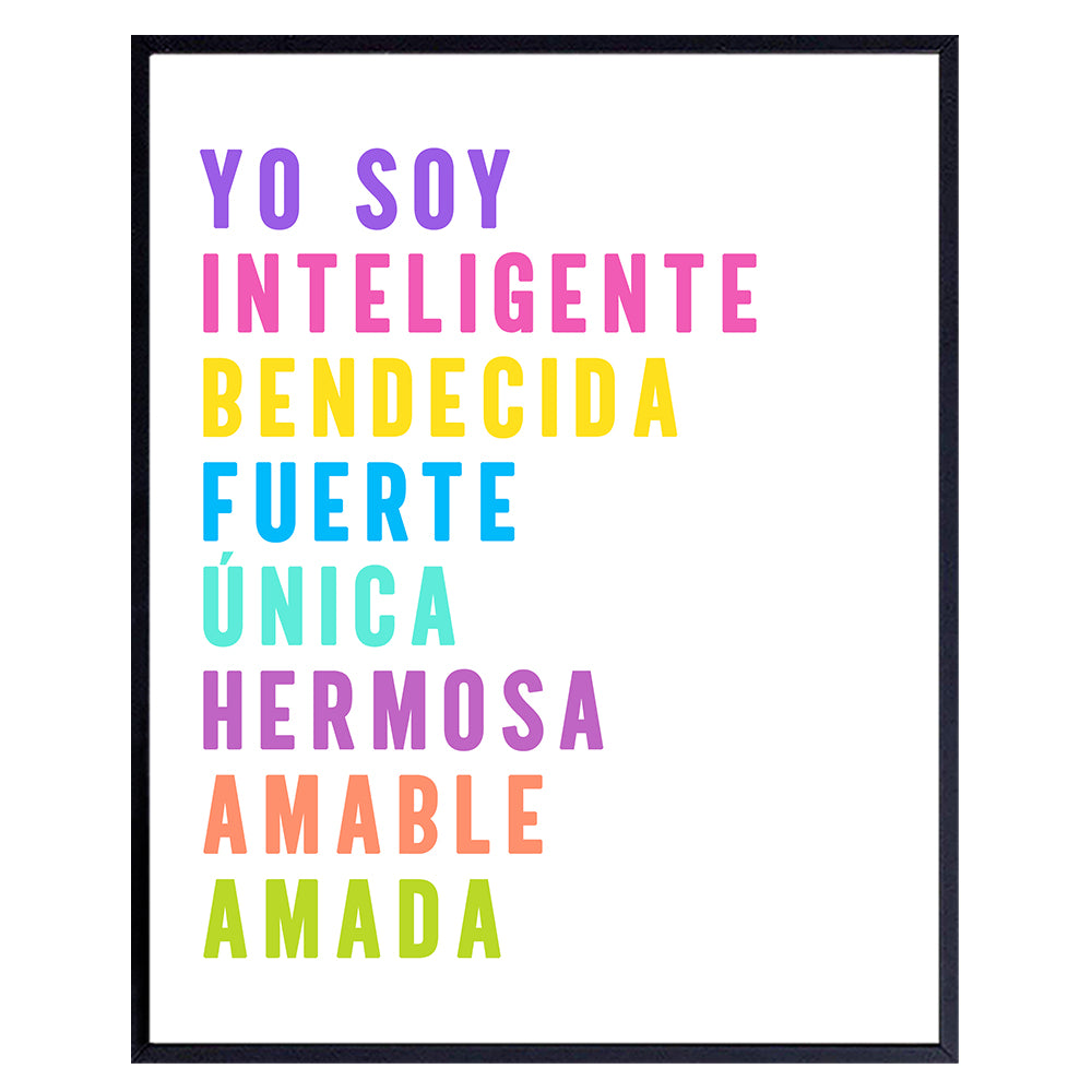 positive affirmation Spanish Wall Art &amp; Decor - Inspirational Quotes for Girls, Women, Latinas - Decoracion de Pared - Motivational Wall Decor - Empowered Women - Hispanic Gifts - Unframed