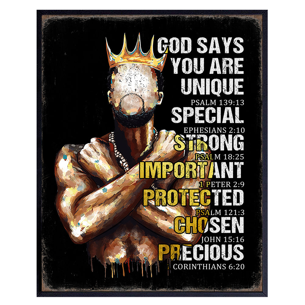 African Americans Scripture Wall Decor - Christian Decor for Black Men - Catholic Gifts for Men - spiritual Inspirational Bible Verse - positive Motivational Quotes - Religious Black Art Print