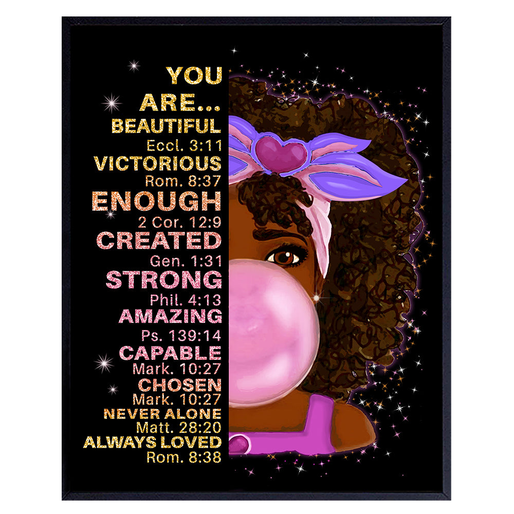 Black Girl African American Decor - spiritual Religious Wall Art - I am positive affirmation - Christian Bible Verses - Inspirational Quotes - Pink Girls Bedroom Decor - Girls Room Wall Decor