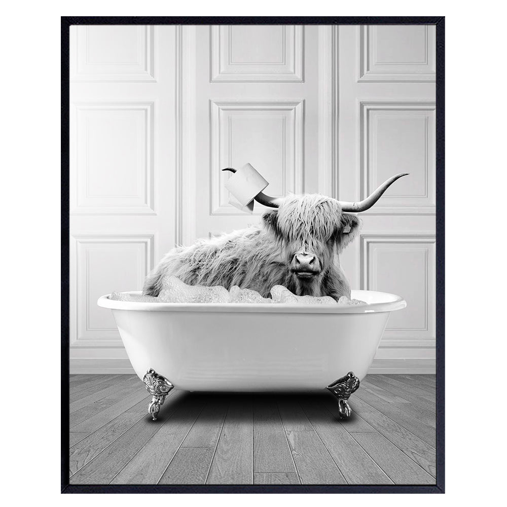 Highland Cow Bathroom Wall Art &amp; Decor - Farmhouse Bathroom Decor - Rustic Bathroom Wall Decor - Cute Bathroom Accessories - Funny Restroom Sign - Powder room Decor - Guest Bathroom Art Prints