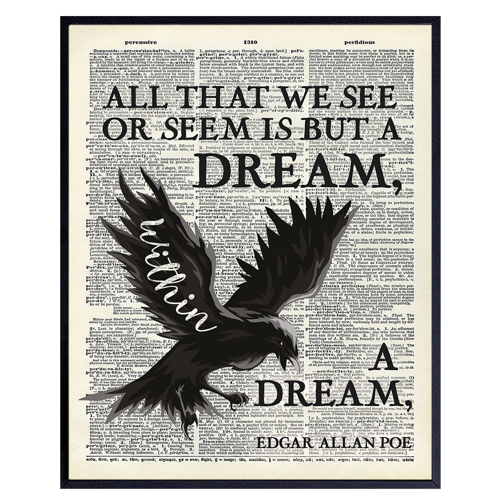 Edgar Allan Poe Raven Art - Gothic Home Decor - Typography Wall Art - Vintage Wall Art - Halloween Decoration - Pagan Gifts - Upcycled Dictionary Art - Wicca Wiccan Wall Decor