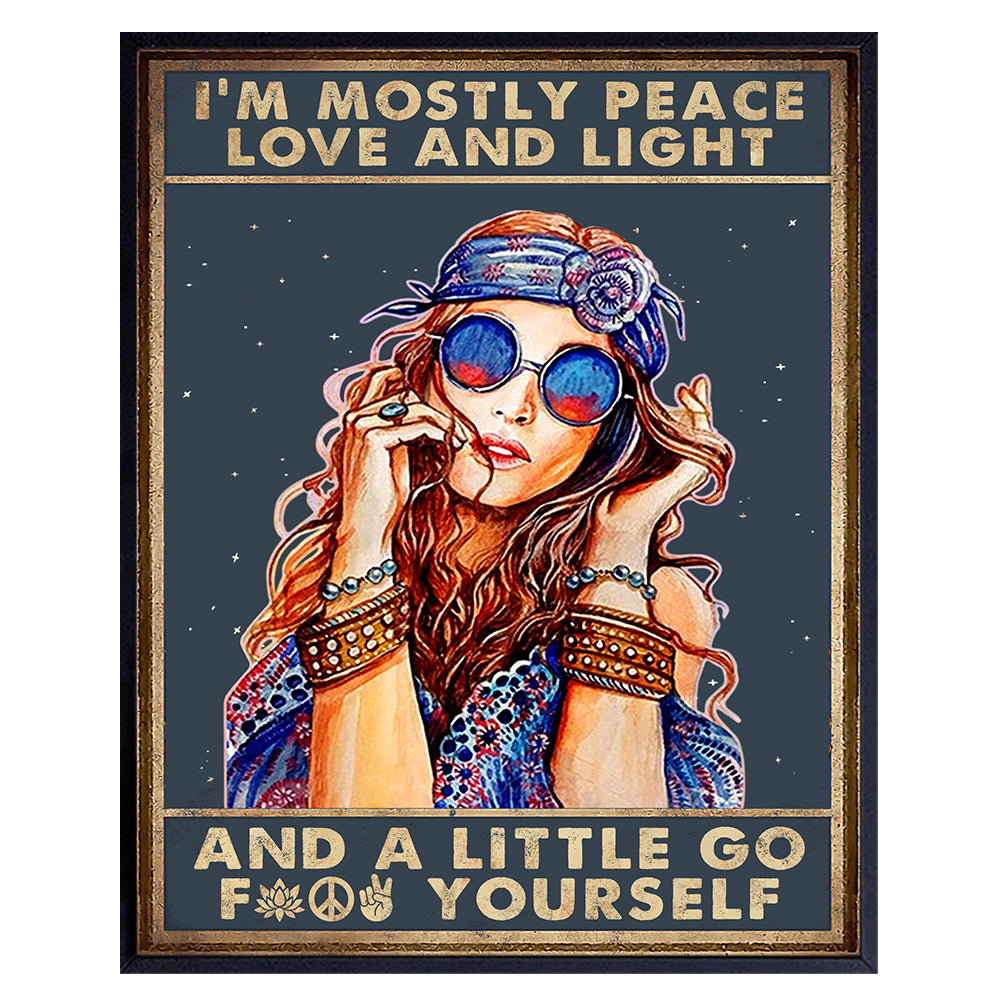 Boho Love And Light Wall Art - Inspirational Bohemian Decor - positive affirmation, Motivational Quotes - Trippy Hippie Room Decor for Women - New Age Spiritual Gifts - Funny Sayings Poster